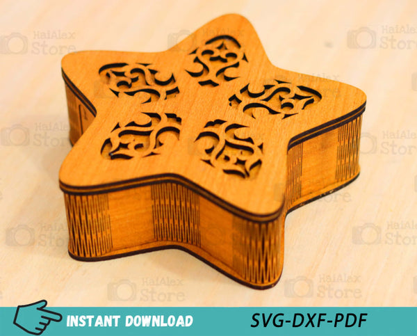 Star Shape Wooden Box with Lid MDF 3mm Laser Cut Files