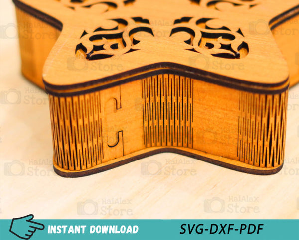 Star Shape Wooden Box with Lid MDF 3mm Laser Cut Files