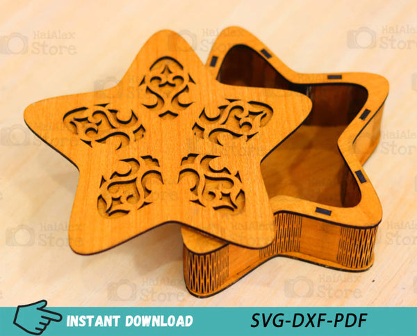 Star Shape Wooden Box with Lid MDF 3mm Laser Cut Files