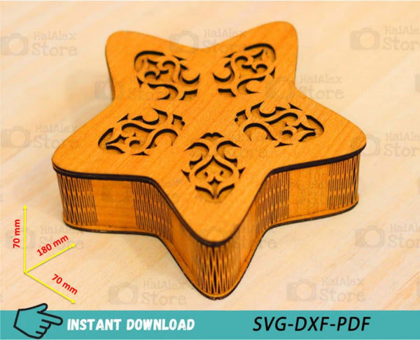 Star Shape Wooden Box with Lid MDF 3mm Laser Cut Files