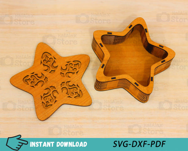 Star Shape Wooden Box with Lid MDF 3mm Laser Cut Files