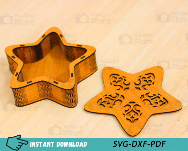 Star Shape Wooden Box with Lid MDF 3mm Laser Cut Files