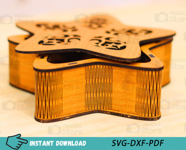 Star Shape Wooden Box with Lid MDF 3mm Laser Cut Files