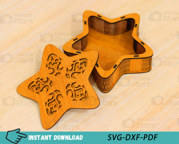 Star Shape Wooden Box with Lid MDF 3mm Laser Cut Files