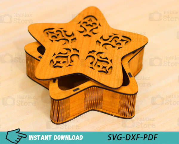 Star Shape Wooden Box with Lid MDF 3mm Laser Cut Files