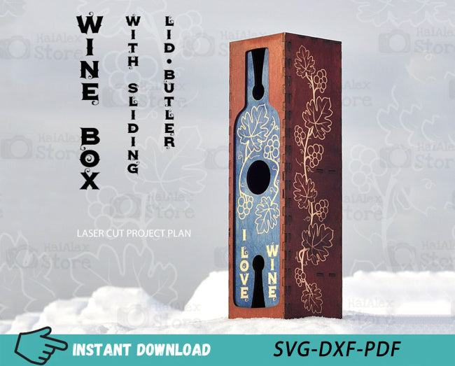 Wine Box with Sliding Lid Plywood 3mm Laser Cut Files