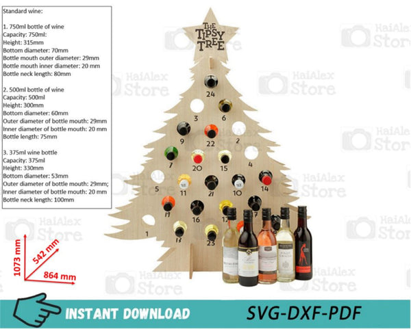 Wooden Christmas Tree Wine Rack Laser Cut Files