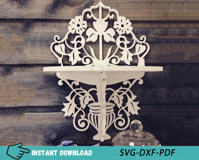 Wooden Floral Design Wall Mount Shelf 6mm Laser Cut Files
