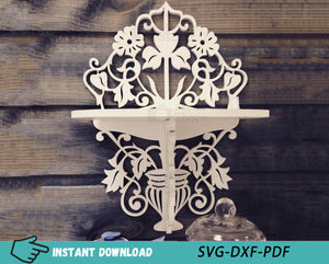 Wooden Floral Design Wall Mount Shelf 6mm Laser Cut Files
