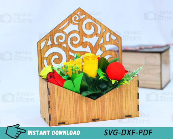 Wooden Flower Basket Plywood 3mm Laser Cut Files