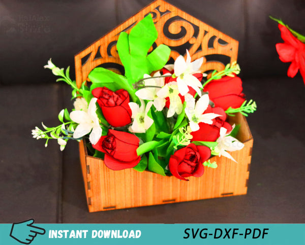 Wooden Flower Basket Plywood 3mm Laser Cut Files