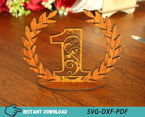 Wooden Number on Wreath Floral MDF 3mm Laser Cut Files