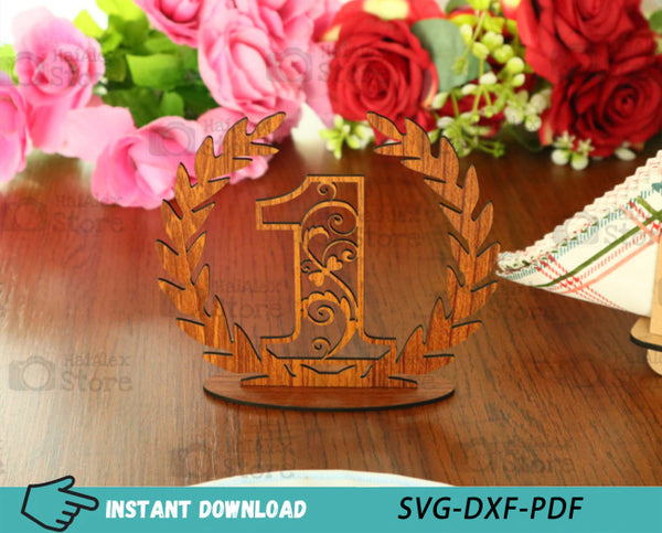 Wooden Number on Wreath Floral MDF 3mm Laser Cut Files