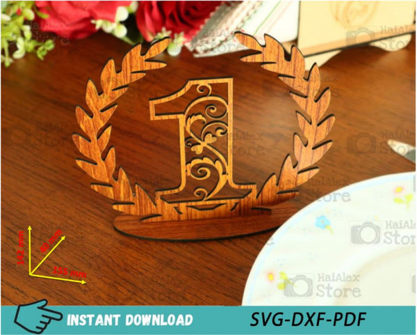 Wooden Number on Wreath Floral MDF 3mm Laser Cut Files
