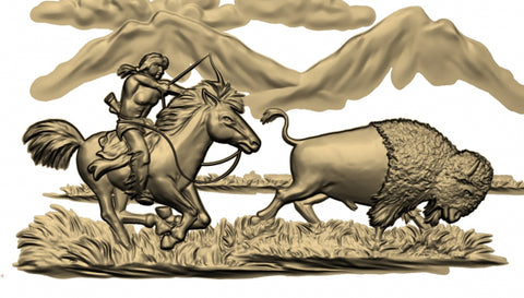 Buffalo Hunter 3D model relief for cnc router carved