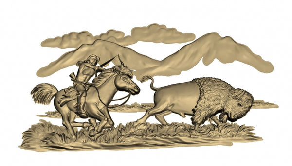 Buffalo Hunter 3D model relief for cnc router carved