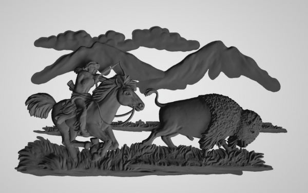 Buffalo Hunter 3D model relief for cnc router carved