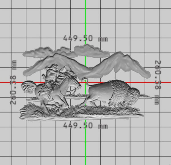 Buffalo Hunter 3D model relief for cnc router carved