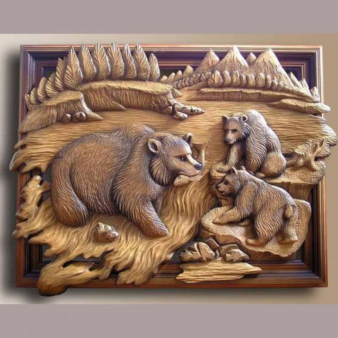 Fishing bears 3D model STL file for CNC router Carved