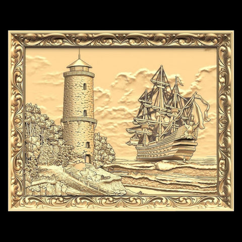 Lighthouse Panno 3D model STL for CNC router carved engraved