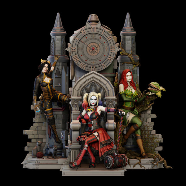 Steampunk Gotham City Harley Quinn Poison Ivy Catwoman diorama