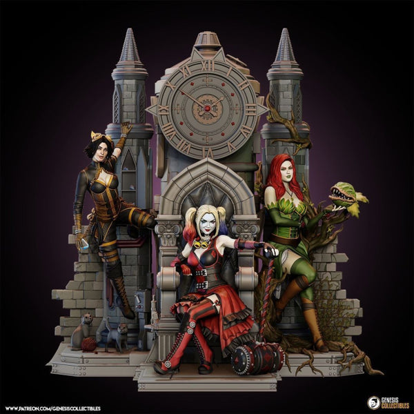 Steampunk Gotham City Harley Quinn Poison Ivy Catwoman diorama