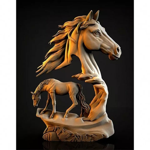 Two horses statue 3D Model STL for CNC Router Artcam 3D print