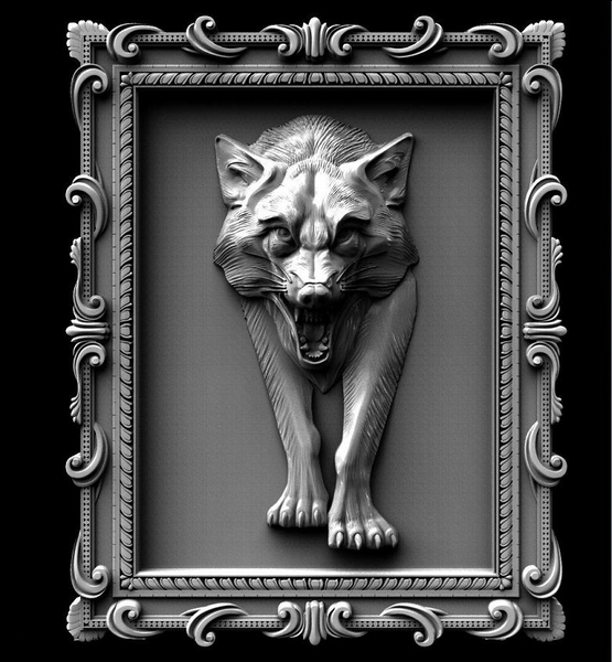 Wolf Relief 3D model STL format for CNC router Engraving Carved Artcam